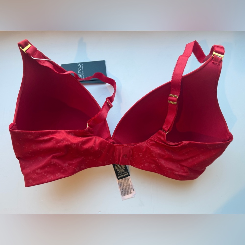 Lauren Ralph Lauren Comfort Collection Repeat-Logo Wireless T-Shirt Bra,Ruby Red - Picture 5 of 8